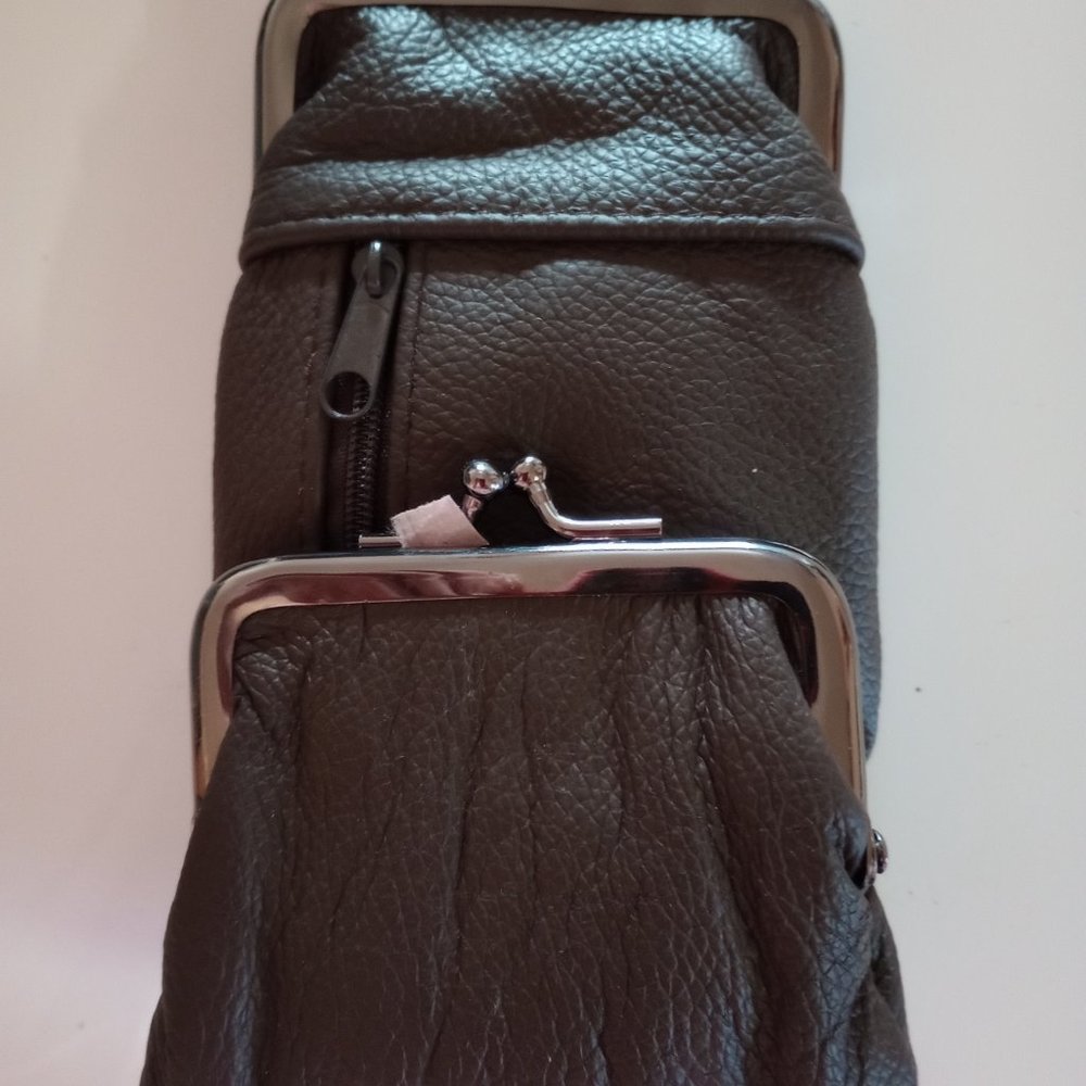 100mm leather snap top cigarette case with coin purse and zipper black
